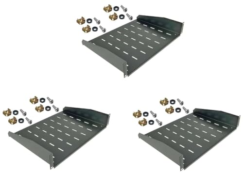 3 Stück 2 HE Rackablage, 35 cm tief in Schwarz RAL 9005, 19" 483 mm Fachboden Trägereinschub Einlegeboden Rack Ablage Boden von Stahlflex