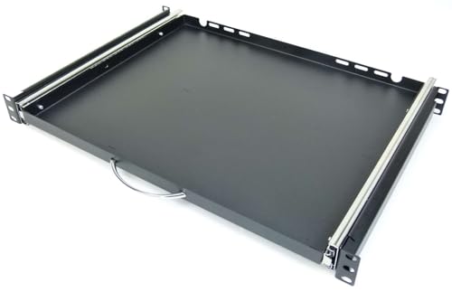 4 Stück 1 HE ausziehbare Rackablage mit Mouspad, 35 cm tief in Schwarz RAL 9005, 19" 483 mm ausziebarer Fachboden Trägereinschub Rack Ablage Boden Mouse Pad von Stahlflex