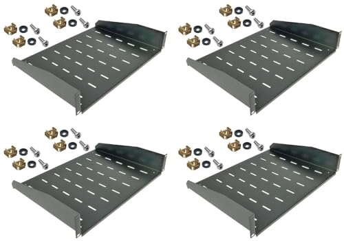 4 Stück 2 HE Rackablage, 35 cm tief in Schwarz RAL 9005, 19" 483 mm Fachboden Trägereinschub Einlegeboden Rack Ablage Boden von Stahlflex