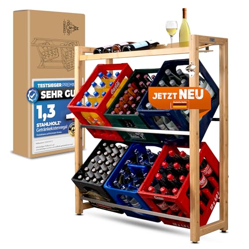 Stahlholz Getränkekistenregal mit Flaschenhalter & Ablage für 5–6 Getränkekisten – extrem stabil aus Bambus und Edelstahl, nachhaltiges Premium Regal Stahlholz Getränkekistenregal mit Flaschenhalter & Ablage für 5–6 Getränkekisten – extrem stabil aus Bambus und Edelstahl, nachhaltiges Premium Regal von Stahlholz