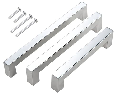 Stahlia 10 x Möbelgriffe Chrom glänzend Lochabstand 96mm Edelstahl Schrankgriffe Küchengriffe Schrankgriffe Stangengriffe eckig Wohnzimmer Möbel Bad Möbel Schrank Profil: 15x15mm inkl. Schrauben von Stahlia