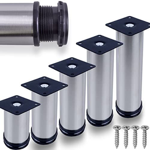 Stahlia Möbelfüße Edelstahl verstellbar (10er Set) Ø50mm | Höhe: 60mm (+20mm) Schrankfüße für Sideboard Kommode Sockelfuß für Couchtisch Lowboard mit Schrauben von Stahlia