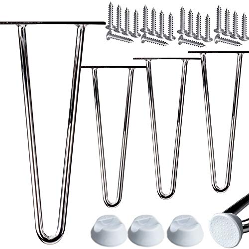 4x Haarnadel Tischbeine Möbelfuß Tischgestell Hairpin Leg Möbelfüße|CHROM | Höhe 15cm |2 Streben Ø 12 mm|Schalldämmung | inkl. Anti-Rutsch-Bodenschoner + Schrauben STAHLIA® von Stahlia