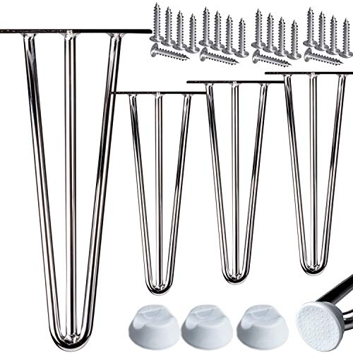 STAHLIA Haarnadel Tischbeine Möbelfuß Höhe 30cm Chrom (4er SET) 3 Streben Ø12mm Tischgestell Hairpin Leg Möbelfüße Schalldämmung inkl. Bodenschoner von Stahlia