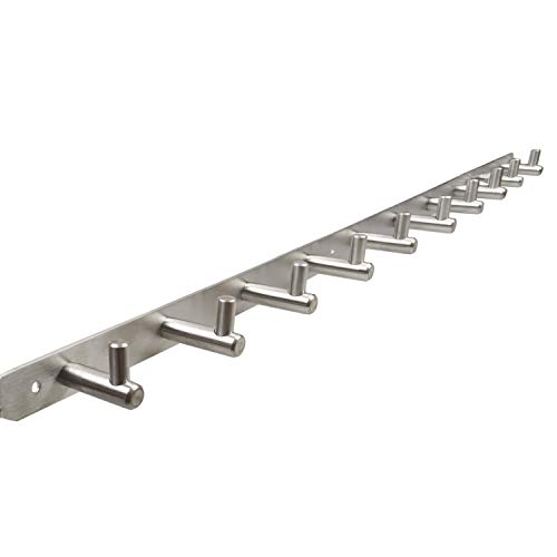 Stahlia Hakenleiste EDELSTAHL gebürstet Garderobenleiste 10x Haken (L: 770mm) Modell:JULIA Wandgarderobe mit 1/4/6/8/10 Kleiderhaken Garderobenhaken Wandhaken von Stahlia