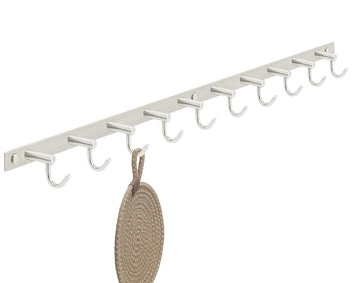 Stahlia Hakenleiste EDELSTAHL gebürstet Garderobenleiste 10x Haken (L: 770mm) Modell:SOFIA Wandgarderobe mit 1/4/6/8/10 Kleiderhaken Garderobenhaken Wandhaken von Stahlia