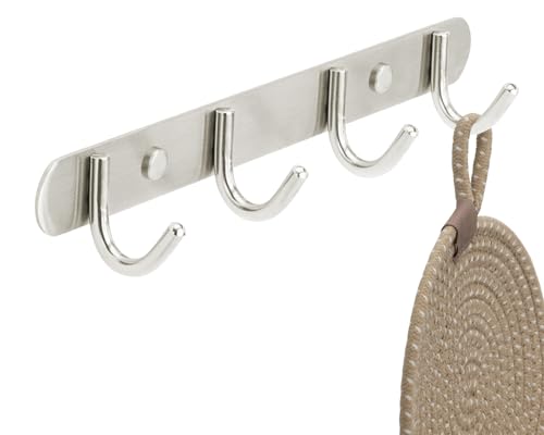 Stahlia Hakenleiste EDELSTAHL gebürstet Garderobenleiste 4x Haken (L: 270mm) Modell:GRETA Wandgarderobe mit 1/4/6/8/10 Kleiderhaken Garderobenhaken Wandhaken von Stahlia