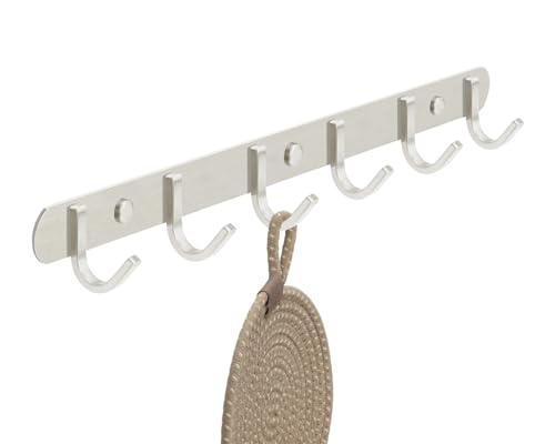 Stahlia Hakenleiste EDELSTAHL gebürstet Garderobenleiste 6x Haken (L: 425mm) Modell:EMMA Wandgarderobe mit 1/4/6/8/10 Kleiderhaken Garderobenhaken Wandhaken von Stahlia
