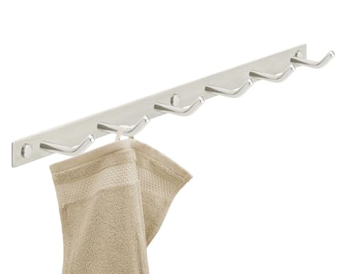 Stahlia Hakenleiste EDELSTAHL gebürstet Garderobenleiste 6x Haken (L: 460mm) Modell:MARTINA Wandgarderobe mit 1/4/6/8/10 Kleiderhaken Garderobenhaken Wandhaken von Stahlia