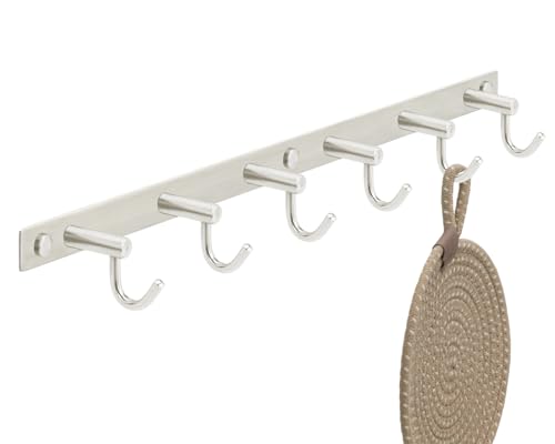 Stahlia Hakenleiste EDELSTAHL gebürstet Garderobenleiste 6x Haken (L: 460mm) Modell:SOFIA Wandgarderobe mit 1/4/6/8/10 Kleiderhaken Garderobenhaken Wandhaken von Stahlia