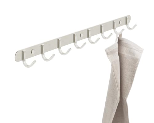 Stahlia Hakenleiste EDELSTAHL gebürstet Garderobenleiste 8x Haken (L: 580mm) Modell:EMMA Wandgarderobe mit 1/4/6/8/10 Kleiderhaken Garderobenhaken Wandhaken von Stahlia