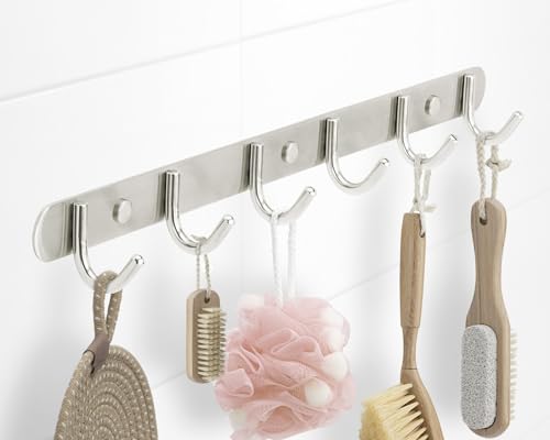 Stahlia Garderobe (6 Haken) Garderobenhaken Kleiderhaken Wand Edelstahl gebürstet Garderobenleiste Wandgarderobe Hakenleiste Wandhaken zum Schrauben Haken von Stahlia