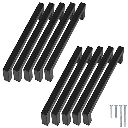 STAHLIA® Möbelgriffe 10er SET Relinggriff Echt-Edelstahl | BA: 96mm Profil: 10 x 10 mm | Edelstahlgriff schwarz matt eckig von Stahlia