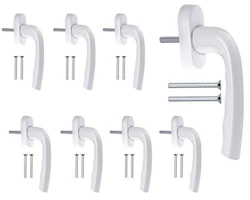 STAHLIA Fenstergriffe weiß 8 Stück Aluminium Terassentürgriff außen Fenstergriff Balkontürgriff Griff für Fenster, Tür, Balkontür, Fensterbeschläge mit Fensterolive Oval-Rosette Rasterolive von Stahlia