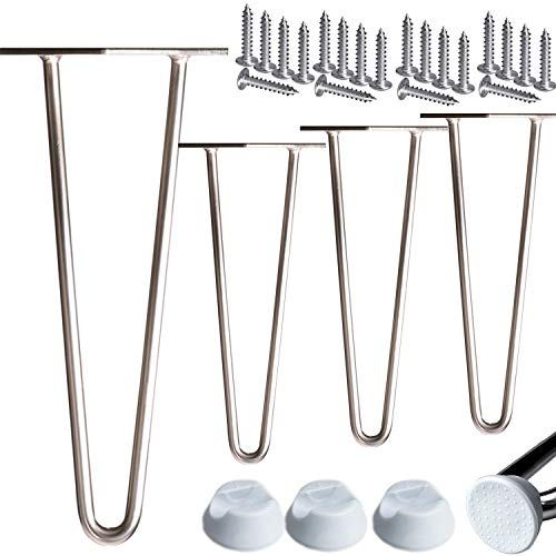 STAHLIA Haarnadel Tischbeine Möbelfuß Höhe 35cm Edelstahl (4er SET) 2 Streben Ø12mm Tischgestell Hairpin Leg Möbelfüße Schalldämmung inkl. Bodenschoner von Stahlia