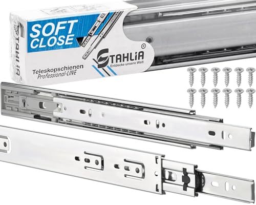 Schubladenschienen 10 STÜCK VOLLAUSZUG mit Selbsteinzug & Dämpfung (Softclose) Rollenauszug Teleskopschiene Schubladenauszug H: 45 / L: 600 mm | Tragkraft 35 kg/Paar |Kugellager mit Stahlkäfig| von Stahlia