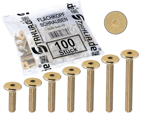 Stahlia 100x Flachkopfschrauben M6x25mm gelb verzinkt Schrauben Set Rundkopfschrauben Möbelverbinder Schrauben Innensechskant M6 Schrauben Linsenkopfschrauben Möbelschrauben Verbindungsschrauben von Stahlia