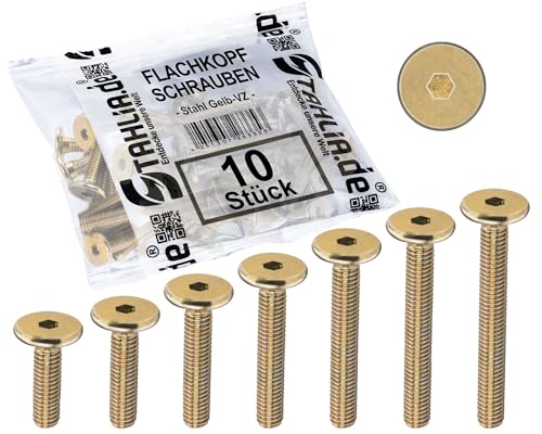 Stahlia 10x Flachkopfschrauben M6x25mm gelb verzinkt Schrauben Set Rundkopfschrauben Möbelverbinder Schrauben Innensechskant M6 Schrauben Linsenkopfschrauben Möbelschrauben Verbindungsschrauben von Stahlia