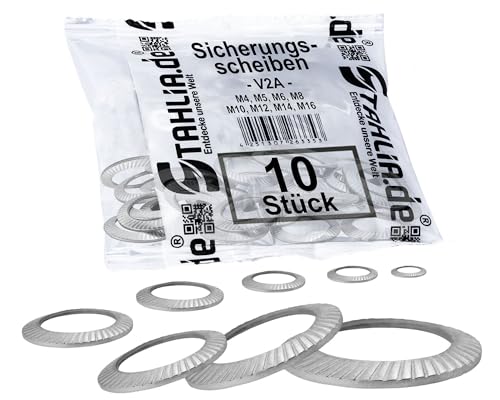 Stahlia Sicherungsscheiben M4 Unterlegscheiben Edelstahl (10 Stück) DIN 53070 Form S Beilagscheiben U-Scheiben gezahnt Unterlegscheiben Set Schraubensicherung von Stahlia