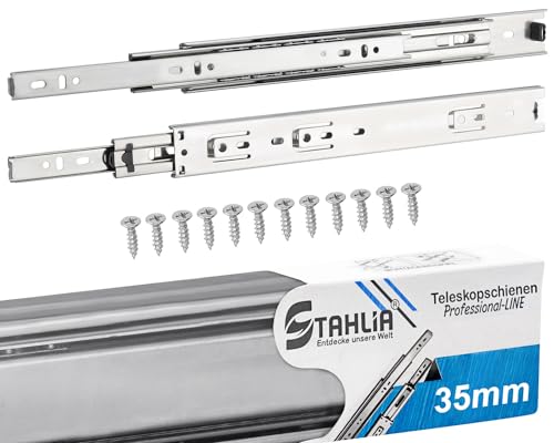 Stahlia (2 Paar) Schubladenschienen 35mm-Länge: 300mm VOLLAUSZUG Teleskopschublade | Schubladenauszug für Schubladen, Küchenschränke, Badezimmer Möbel von Stahlia