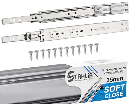 Stahlia 20x Schubladenschienen Softclose 35mm (10 Paar), Länge: 450mm | Teleskopschienen mit Selbsteinzug & Dämpfung für Schubladen, Küchenmöbel, Badezimmer Möbel | Kugellager mit Stahlkäfig von Stahlia