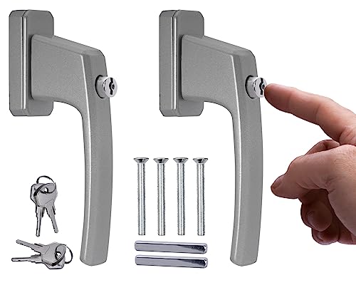 Stahlia Abschließbare Fenstergriffe Aluminium (2 Stück) Silber ergonomisch Druckknöpfe Balkontürgriff Fenstersicherung Fensterbeschläge Fensterschloss von Stahlia