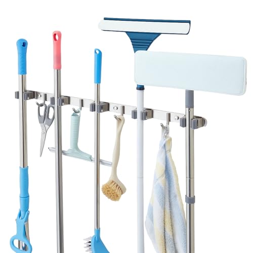 Stahlia Besenhalterung Wand Edelstahl Gerätehalter 4 Haken + 5 Halter gebürstet schraubbar & selbstklebend Wandhalterung Besen Werkzeug Gartengerätehalter Stahlia Besenhalterung Wand Edelstahl Gerätehalter 4 Haken + 5 Halter gebürstet schraubbar & selbstklebend Wandhalterung Besen Werkzeug Gartengerätehalter von Stahlia