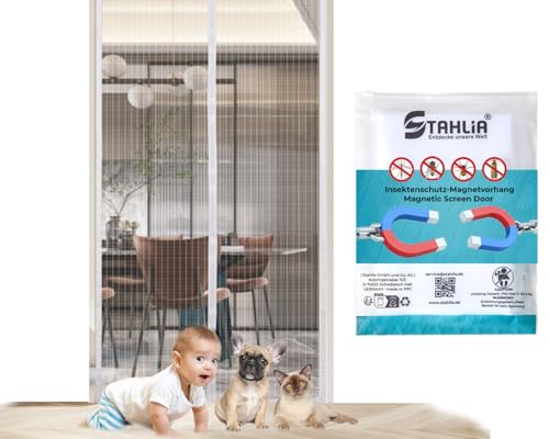 Stahlia Fliegengitter Tür mit Magnet Polyester 85x220cm Weiß Fliegenschutz Balkontür Magnetvorhang DIY Moskitoschutz Insektenschutz Tür Mückennetz von Stahlia