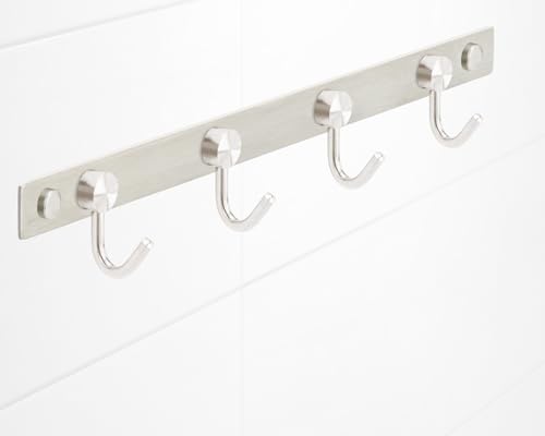 Stahlia Garderobe (4 Haken) Garderobenhaken Kleiderhaken Wand Edelstahl gebürstet Garderobenleiste Wandgarderobe Hakenleiste Wandhaken zum Schrauben Haken von Stahlia