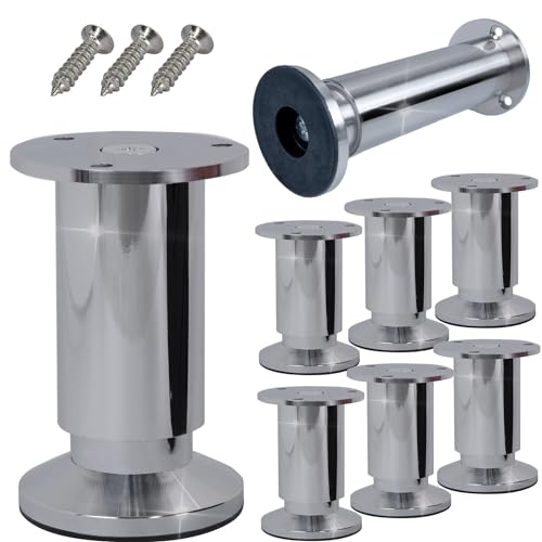 Stahlia Möbelfüße höhenverstellbar | Chrom Glanz | (8 Stück) Höhe: 6cm | Ø 38mm | 250Kg Belastbarkeit | Füße für Möbel Schrankfüsse Sofa Füße Möbelbeine von Stahlia