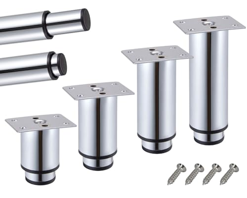 Stahlia Möbelfüße verstellbar Tischbeine Metall Chrom 200-370mm (4er Set) Ø38mm Füße für Möbel Möbelerhöhung Schrankfüsse Sofa Füße Möbelbeine Bettfüße von Stahlia