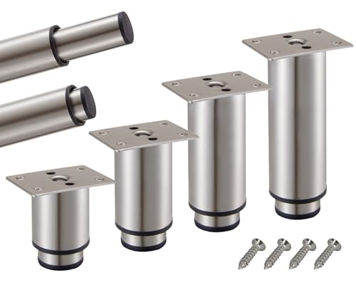 Stahlia Möbelfüße verstellbar Tischbeine Metall Edelstahl Optik 150-270mm (4er Set) Ø38mm Füße für Möbel Möbelerhöhung Schrankfüsse Sofa Füße Möbelbeine Bettfüße von Stahlia