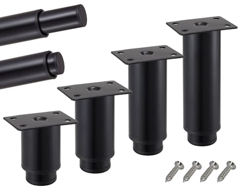 Stahlia Möbelfüße verstellbar Tischbeine Metall Schwarz 200-370mm (4er Set) Ø38mm Füße für Möbel Möbelerhöhung Schrankfüsse Sofa Füße Möbelbeine Bettfüße von Stahlia