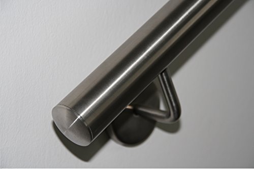 Edelstahl Handlauf V2A 33,7mm 240K geschliffen Wandhandlauf mit leicht gewölbter Endkappe 2200 mm von Stahligator