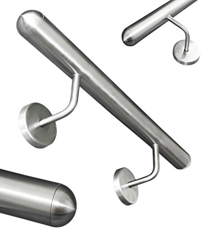 Edelstahl Handlauf V2A 42,4mm 240K geschliffen Wandhandlauf mit runder Endkappe Halbkugel - UNGETEILT - 3100 mm von Stahligator