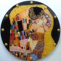 Hochzeitsgeschenk Große Wanduhr Oder Glasmalerei Runde Tafel Der Kuss Gustav Klimt Einzigartiges Geschenk von StainedGlassPaint