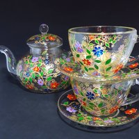 Blumen Garten Teekanne Tee Set | 2 Teetasse Handgemaltes Geburtstagsgeschenk Für Frauen von StainedGlassware