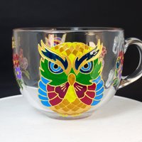 Eule Große Kaffeetasse 17 Unzen Personalisierte Tasse, Handbemalte Tassen Individuell, Geschenk Für Einhorn - Und Eulenliebhaber von StainedGlassware