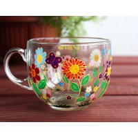 Frühlingsblumen Große Tassen Personalisiertes Glas, Handbemalte Geschenke Für Oma von StainedGlassware