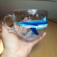 Hai Kaffee Tasse Personalisierte Große Handbemalt Fisch Geschenk, Unterwasserwelt Großer Hai von StainedGlassware