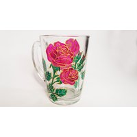 Handgemalte Rosa Rosen Glaskaffeetasse, Blumengarten Geschenk von StainedGlassware