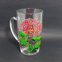 Pfingstrosen Handbemalte Kaffeetasse, Personalisierte Blume Einzigartiges Geschenk Für Frauen, Schwester von StainedGlassware