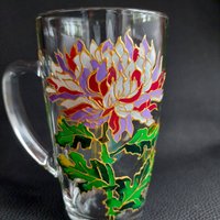 Pfingstrosen Rot, Violett, Weiß Große Tasse, Personalisierte Glas Kaffeetassen Einzigartige Handgemalte Blumen Tasse Geschenk Für Frauen von StainedGlassware