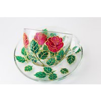 Handbemalte Rosa Rosen Teetasse Und Untertasse Set von StainedGlassware