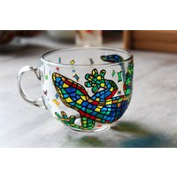 Salamanders Großer Becher, Talavera Psychedelic Art Dekor, Eidechse Große Handgemalte Glasbecher Handgemacht von StainedGlassware