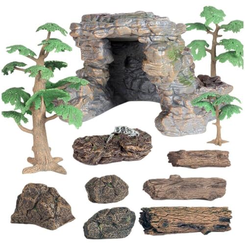 11 Teile/Satz Stein Ornamente Garten Felsbrocken Aquarium Felsen Künstliche Zweige Mini Stumpf Figur Holz Dekor Miniatur Baum Moos Modelle Kunststoff Szene Modell Spielzeug von Stakee