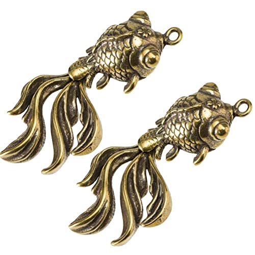Messing Goldfisch Figur 2pcs Chinesischer Feng Shui Statue Glücksfisch Charme Metall Tierschlüsselkette Messing Tierzauber von Stakee