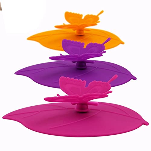 Silikonbecherdeckel Set 3pcs Butterfly Tasse Abdeckungsabdeckung Staubbecher Abdeckung Für Glasbecher Kaffeetasse von Stakee