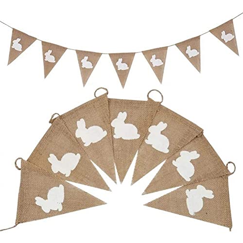 Stakee Frohe Ostern Banner Ostern Hänge Girlande Bunny Muster Leinen Banners Osterfeier Ornament Banner Für Home Outdoor von Stakee