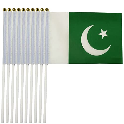 Stakee Pakistan Hand Flag 10pcs Pakistan Hand Waving Flag Doppelseitige Pakistan Flaggen Mini Hand Hold Flags für Sportereignisse von Stakee